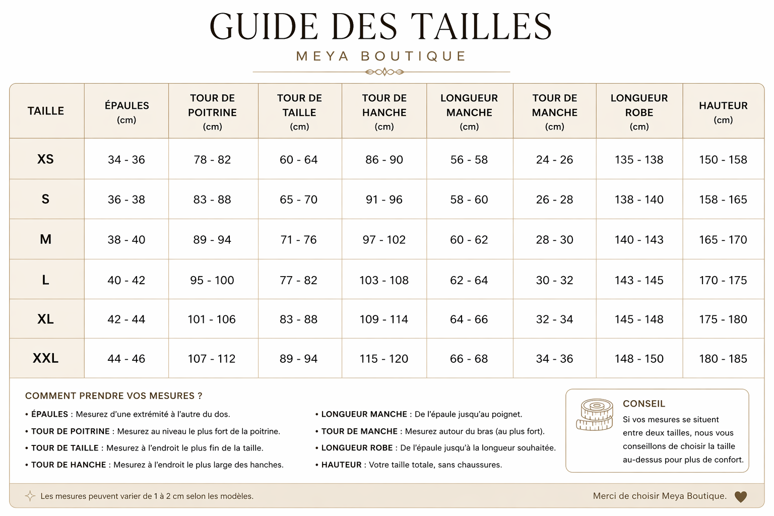 Guide des tailles